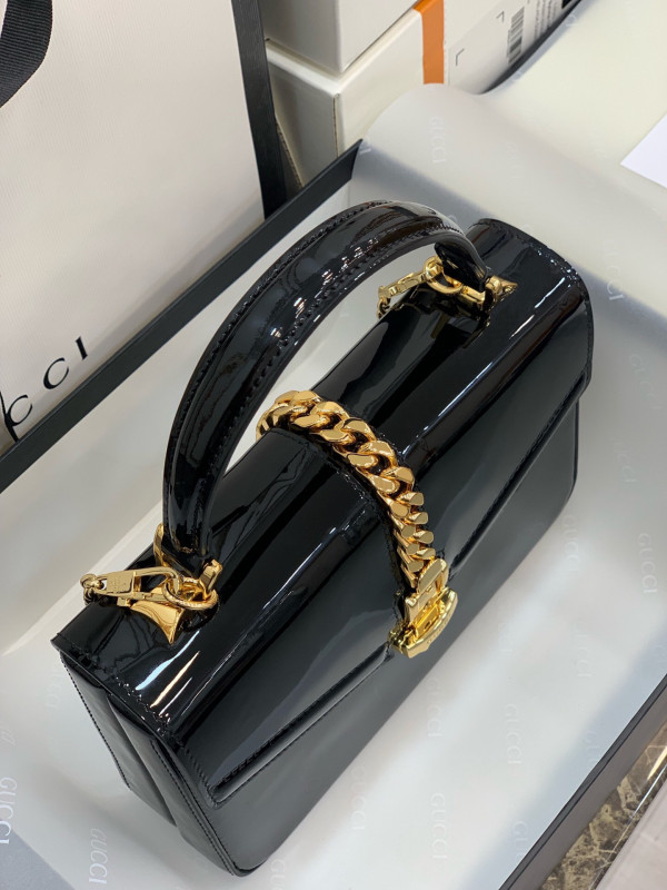 G*u*i sylvie 1969 patent leather mini top handle bag