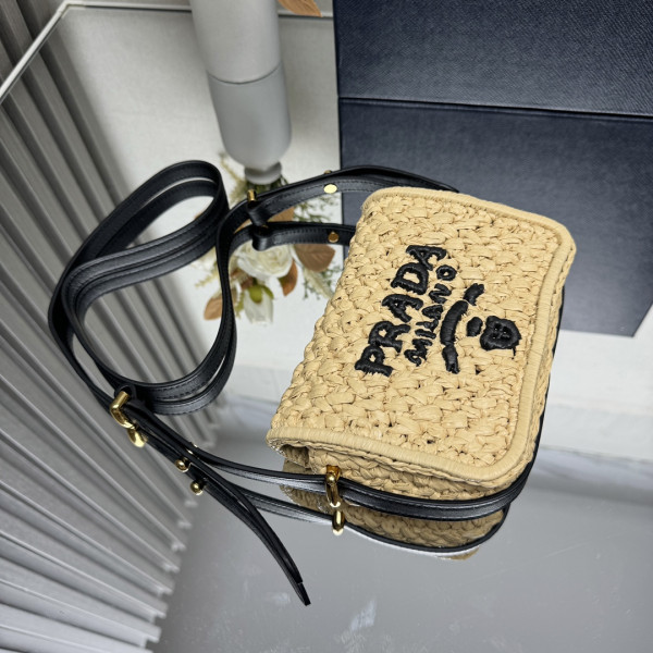 Pra*a crochet and leather shoulder bag