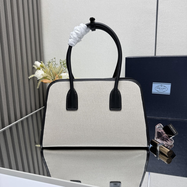 Pra*a medium linen blend and leather tote bag - 35*22.5*18cm